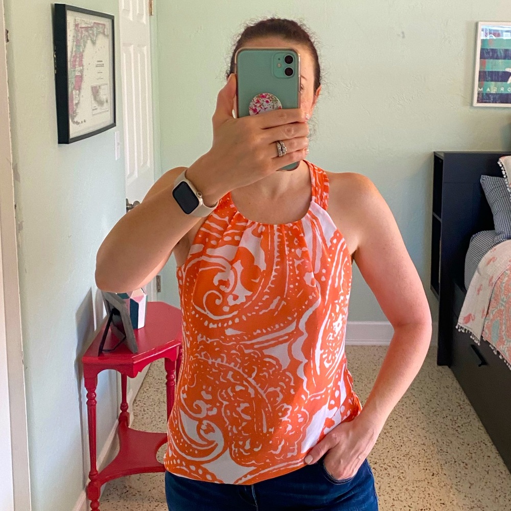 Banana Republic Orange and White Halter Top